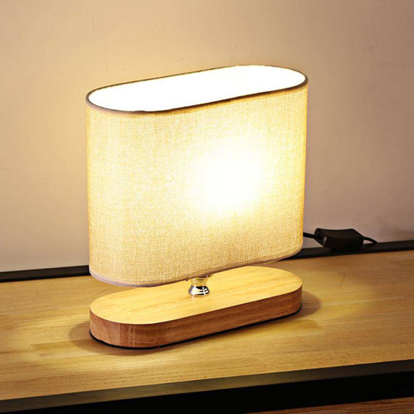 Wooden Nightstand Lamp with Oval Fabric Shade