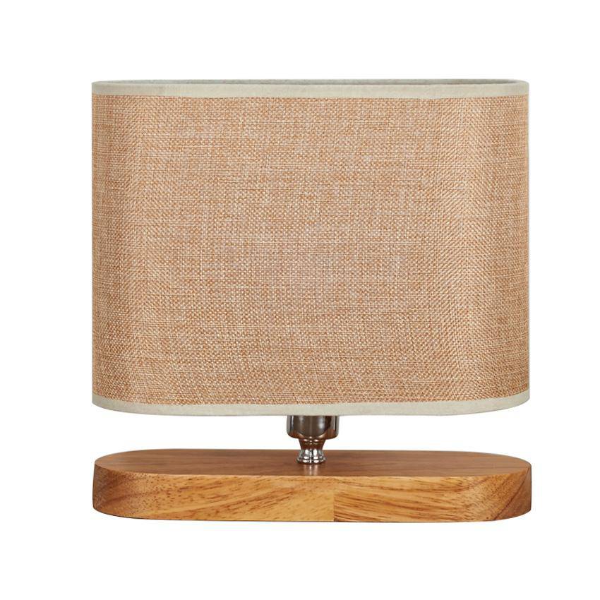 Wooden Nightstand Lamp with Oval Fabric Shade