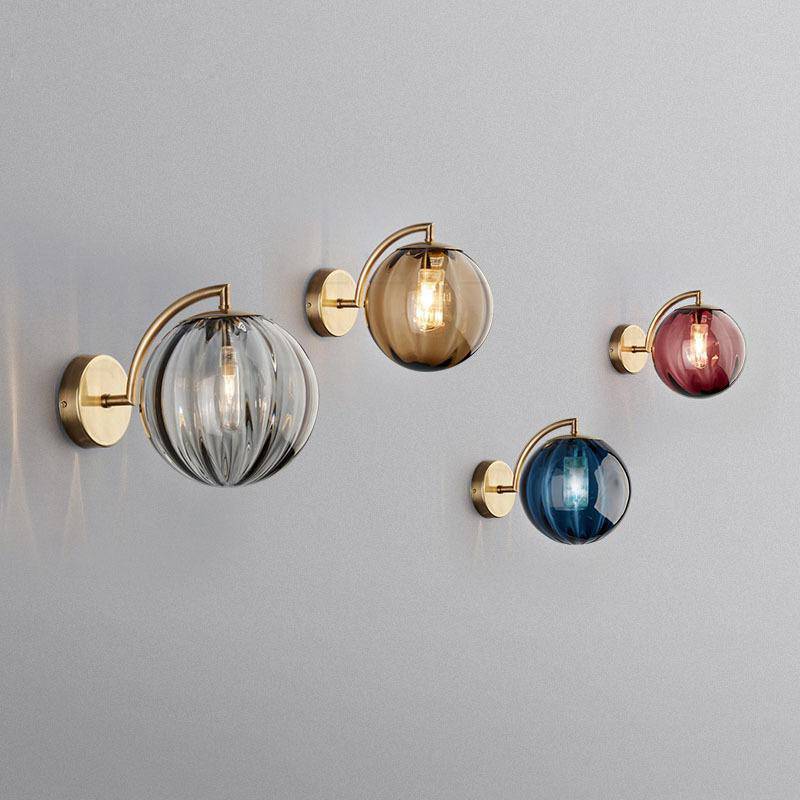 Gold LED Wall Sconce with Smoke Glass Ball