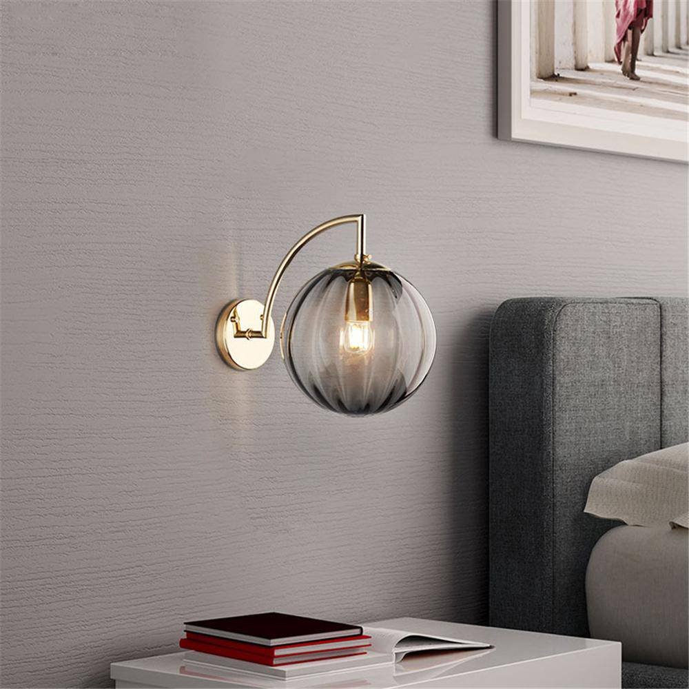 Gold LED Wall Sconce with Smoke Glass Ball