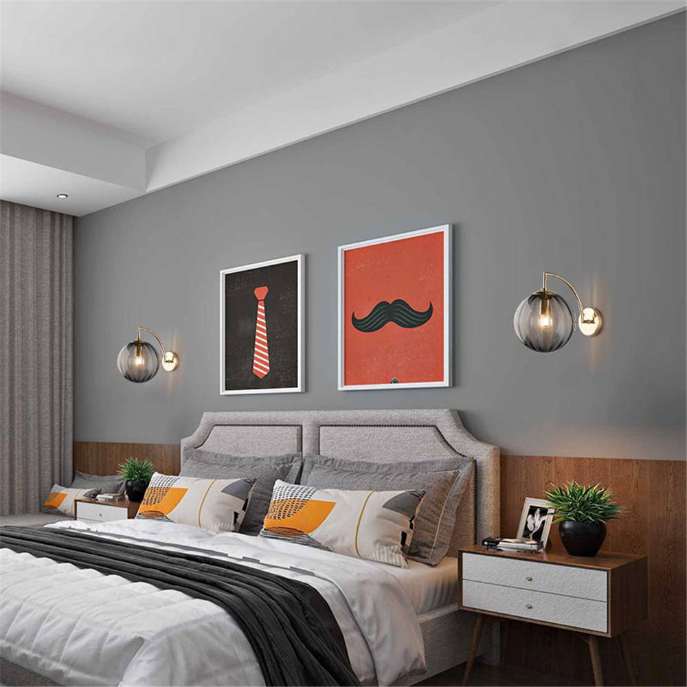 Gold LED Wall Sconce with Smoke Glass Ball