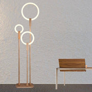 Modern Wooden LED Floor Lamp with Ring Design