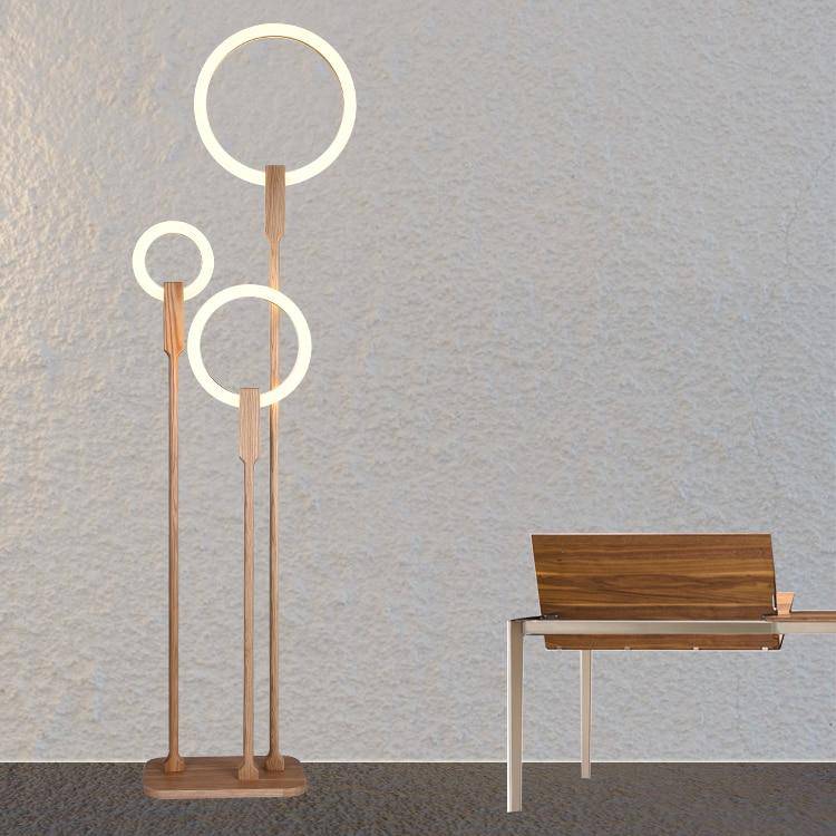 Modern Wooden LED Floor Lamp with Ring Design