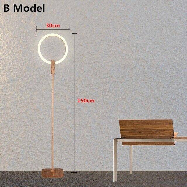Modern Wooden LED Floor Lamp with Ring Design