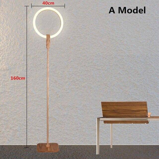 Modern Wooden LED Floor Lamp with Ring Design