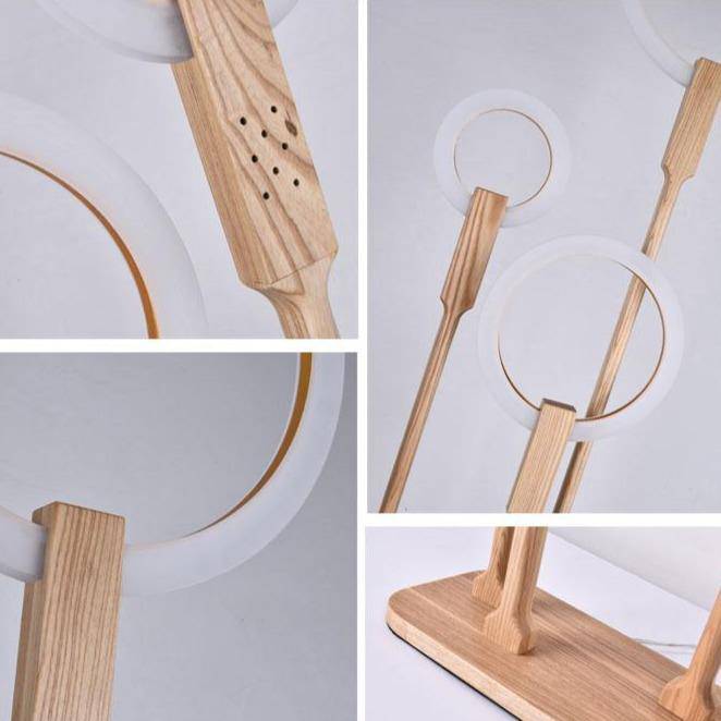 Modern Wooden LED Floor Lamp with Ring Design