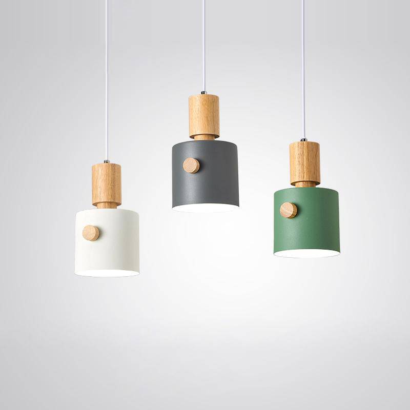 Modern LED Suspension Light with Colorful Nordic Wood Shade