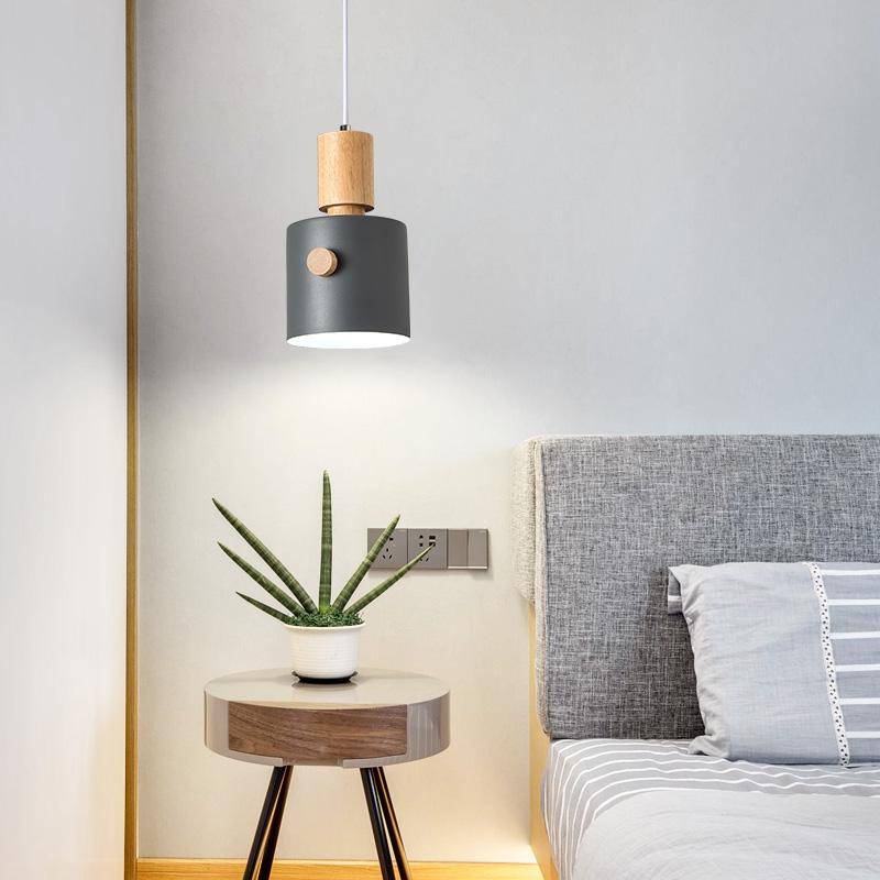 Modern LED Suspension Light with Colorful Nordic Wood Shade