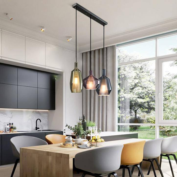 LED Suspension Light with Colored Glass Shade