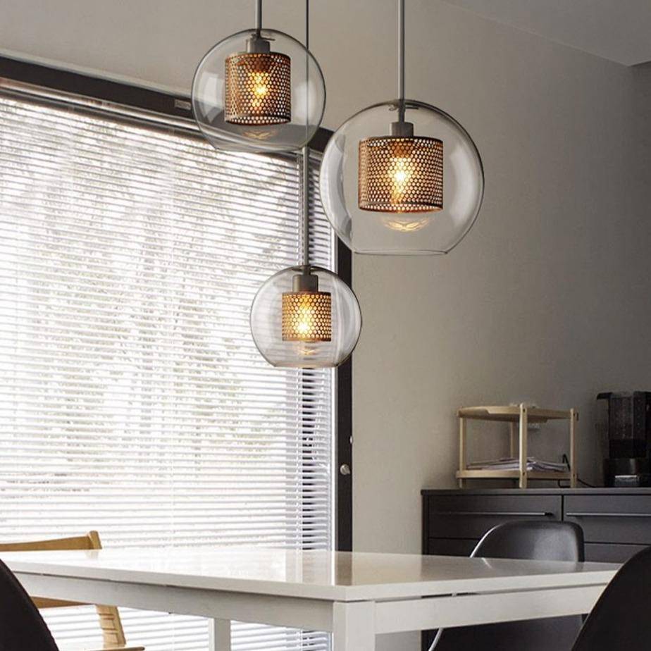 Industrial Style LED Pendant Light with Glass Globe Shade