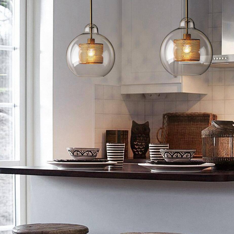 Industrial Style LED Pendant Light with Glass Globe Shade
