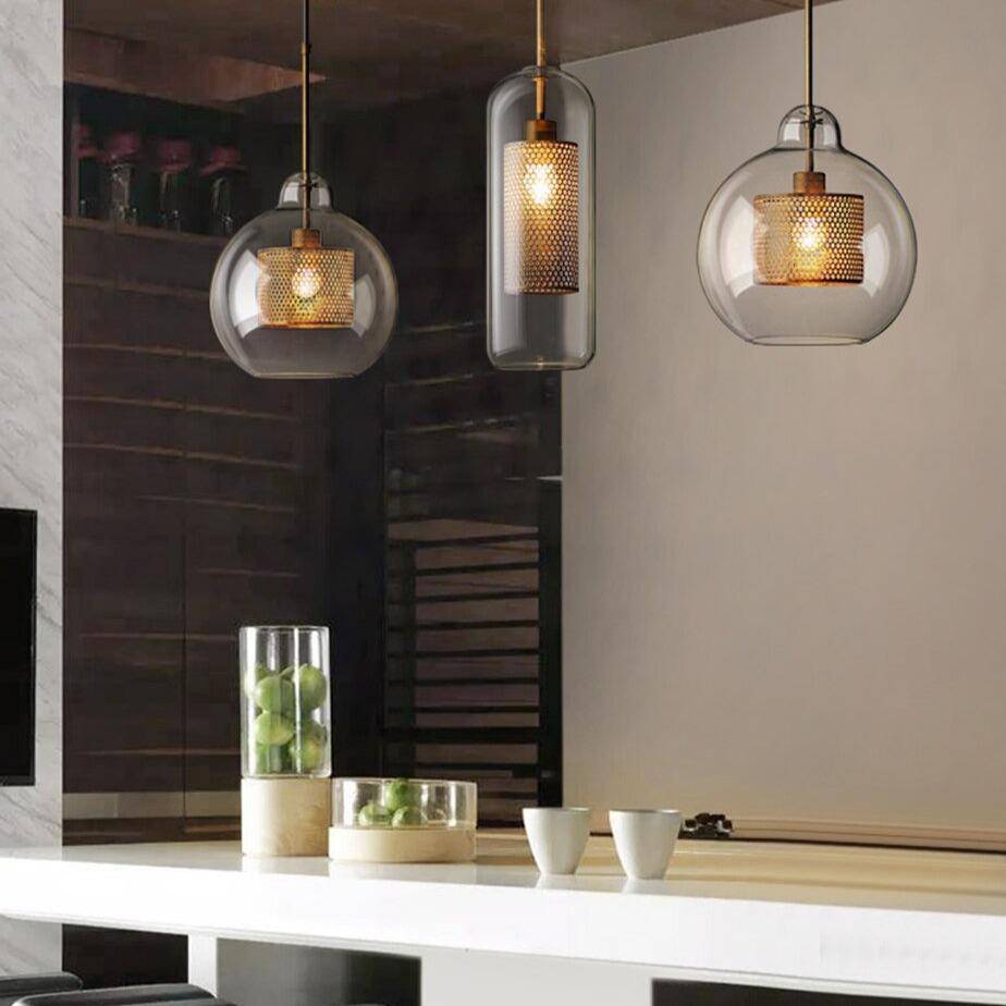 Industrial Style LED Pendant Light with Glass Globe Shade