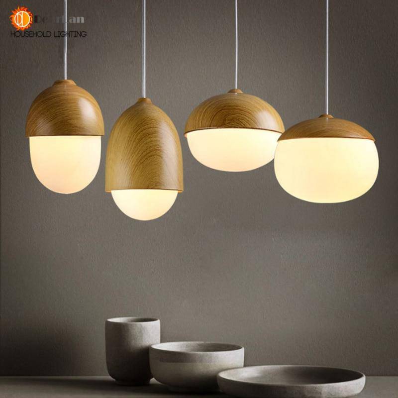 Modern LED Pendant Light with Round Wood Shade - Marla Style