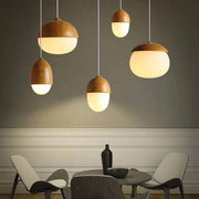 Modern LED Pendant Light with Round Wood Shade - Marla Style