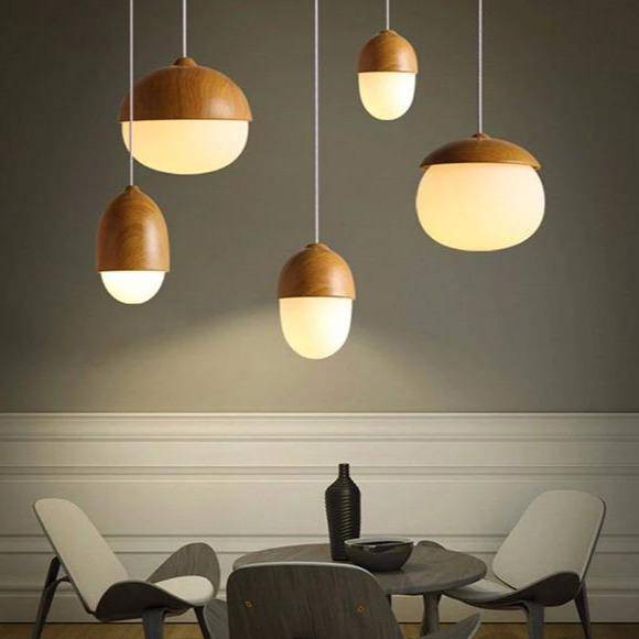 Modern LED Pendant Light with Round Wood Shade - Marla Style