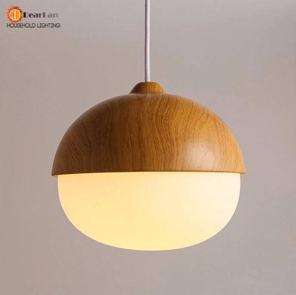 Modern LED Pendant Light with Round Wood Shade - Marla Style