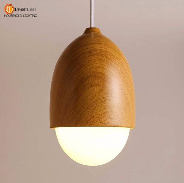 Modern LED Pendant Light with Round Wood Shade - Marla Style