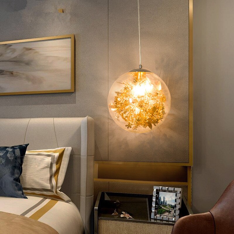 Chrome Leaf Interior Glass LED Pendant Light