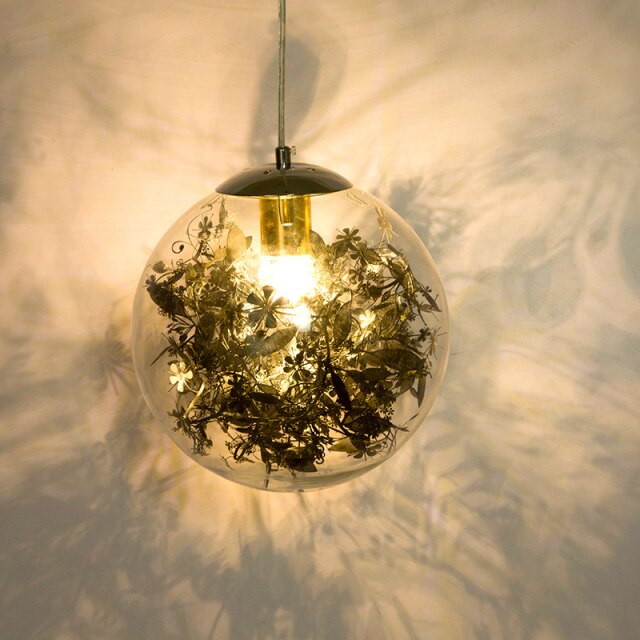Chrome Leaf Interior Glass LED Pendant Light