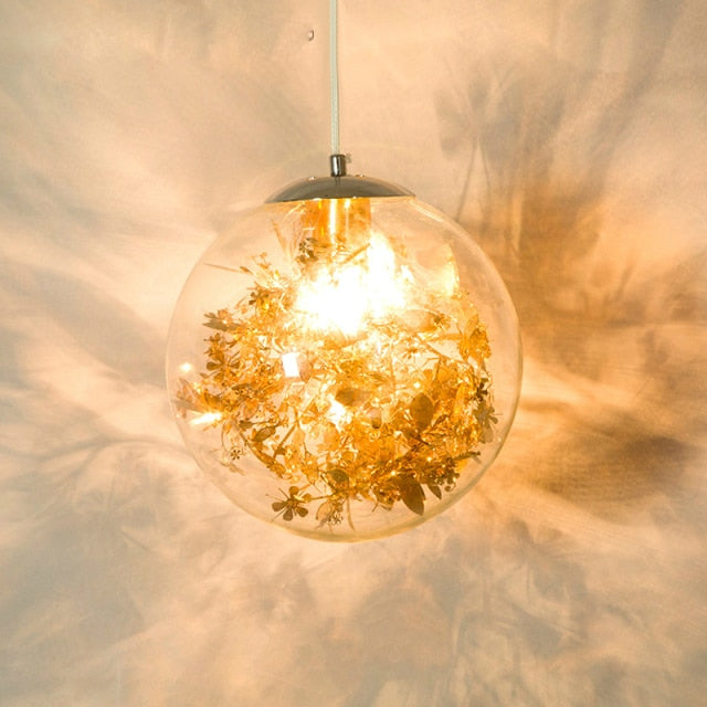 Chrome Leaf Interior Glass LED Pendant Light