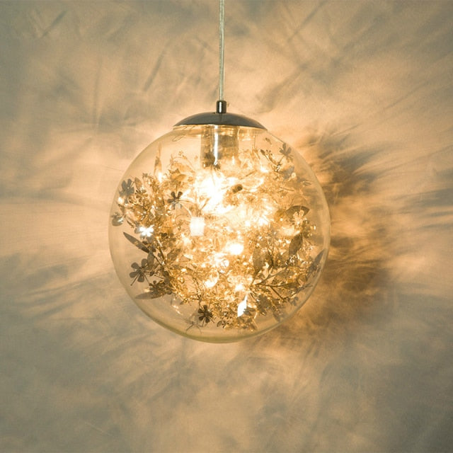Chrome Leaf Interior Glass LED Pendant Light