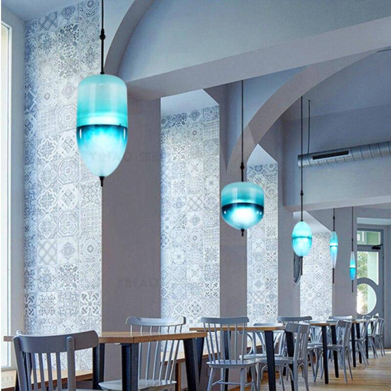 Blue Glass LED Pendant Light in Multiple Shapes