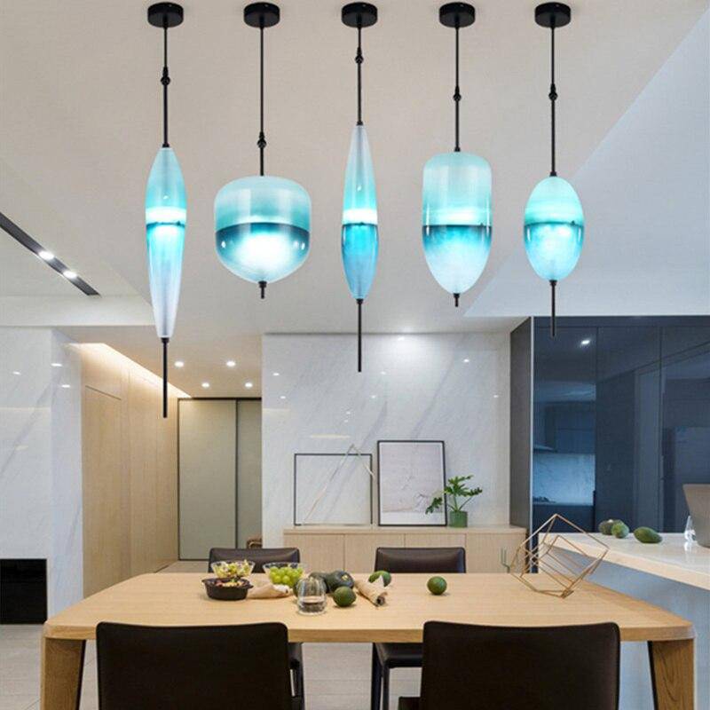 Blue Glass LED Pendant Light in Multiple Shapes