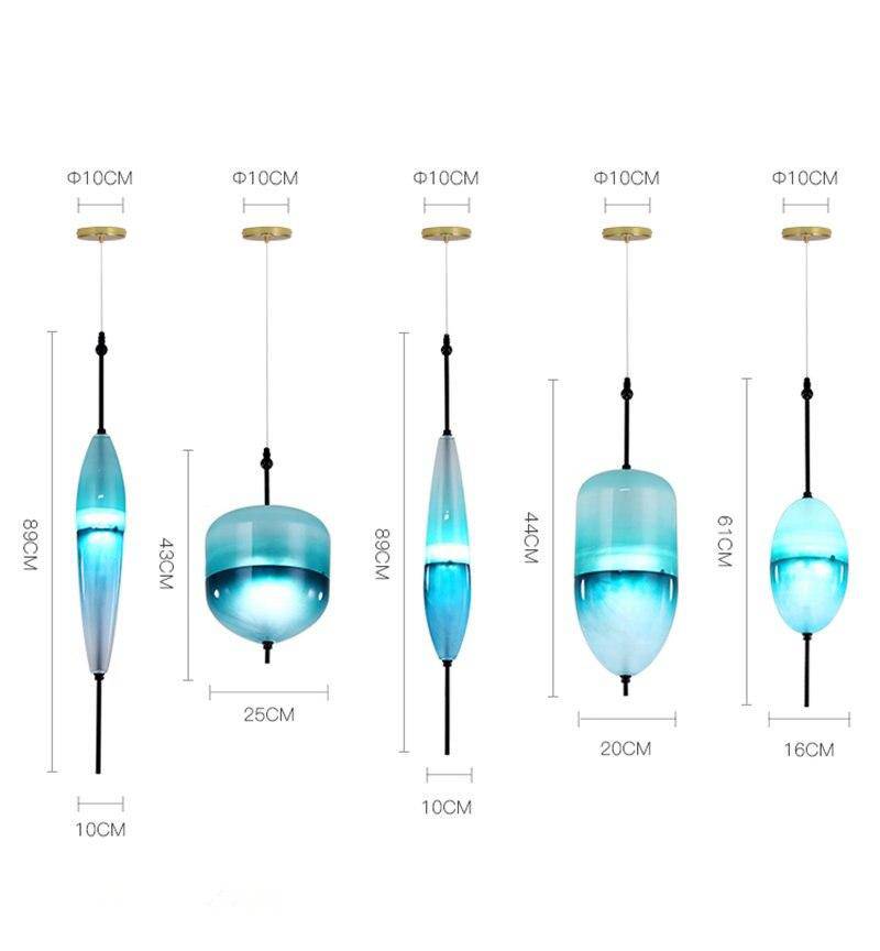 Blue Glass LED Pendant Light in Multiple Shapes