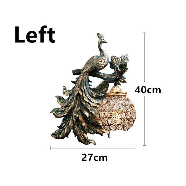Vintage LED Wall Sconce with Glass Globe and Metal Peacock