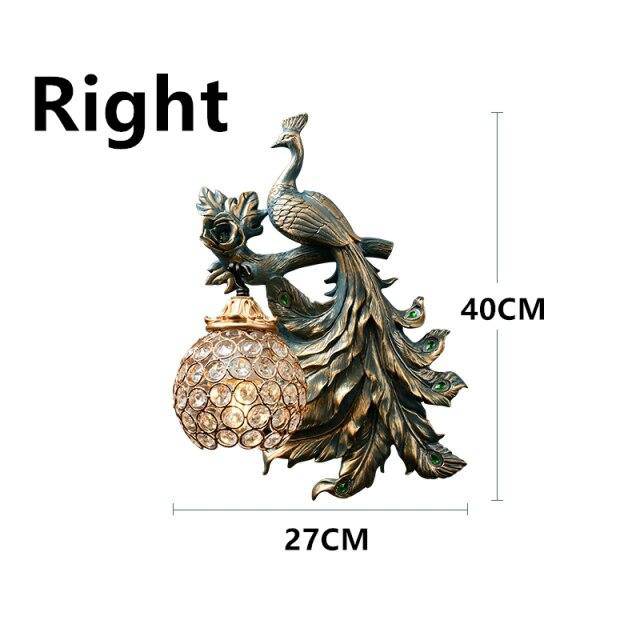 Vintage LED Wall Sconce with Glass Globe and Metal Peacock