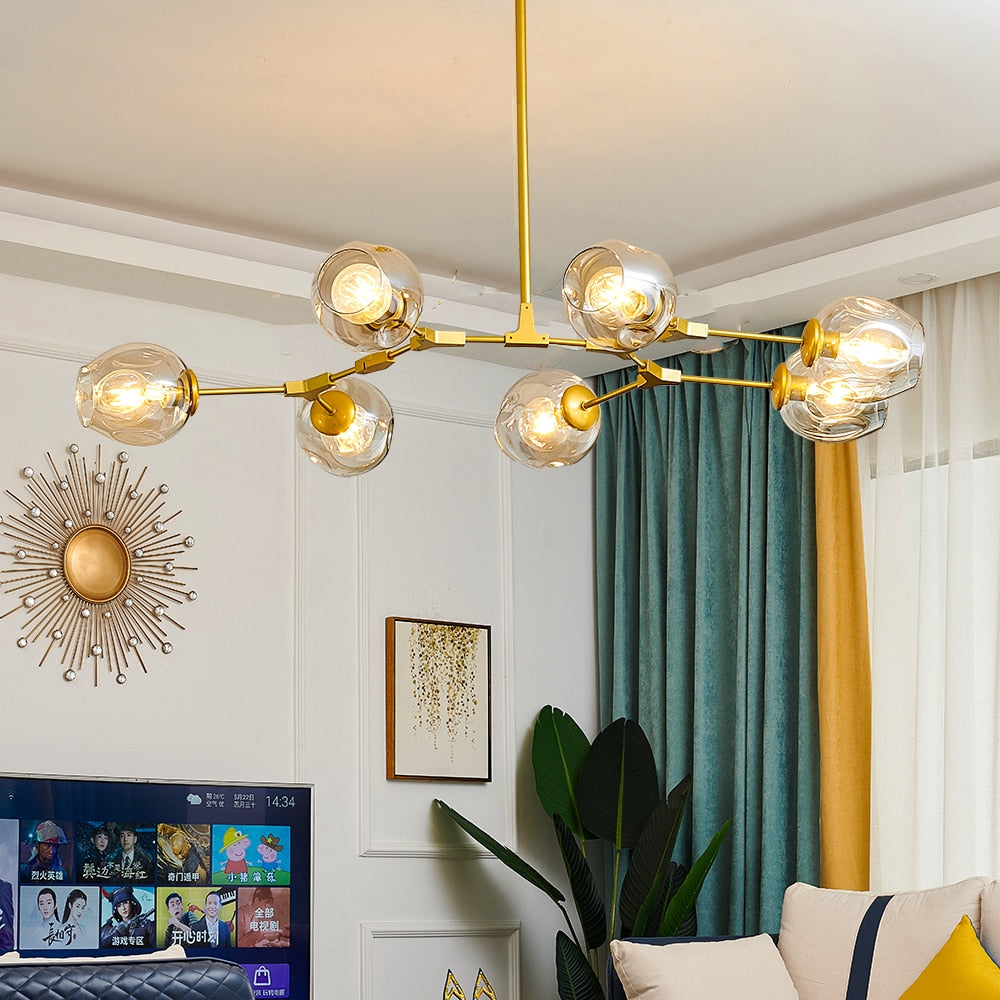 LED Chandelier with Metal Branches and Glass Bubbles