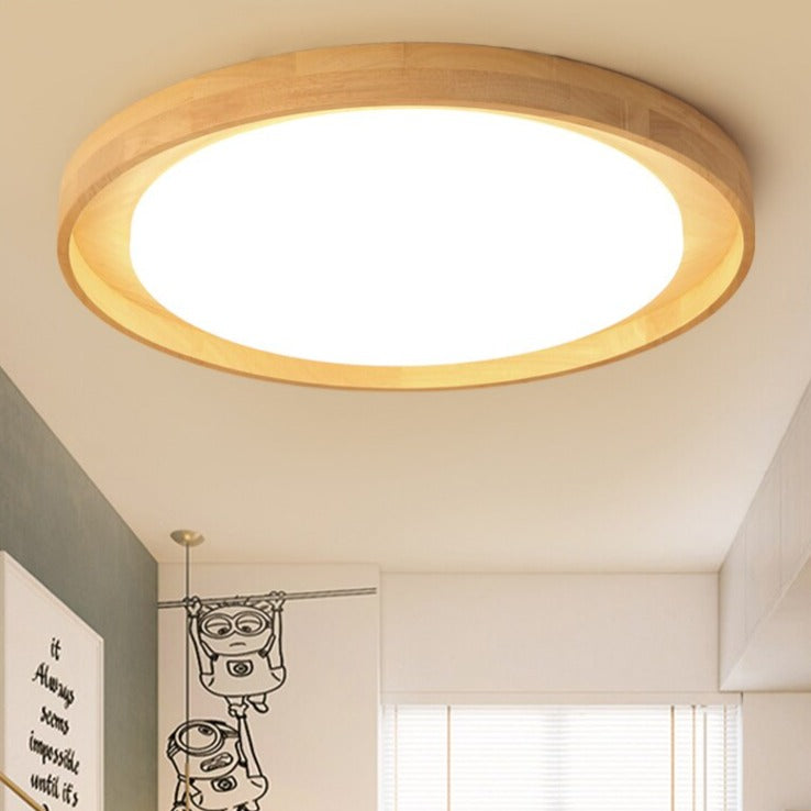 Scandinavian Round LED Ceiling Light in Wood - Adartza
