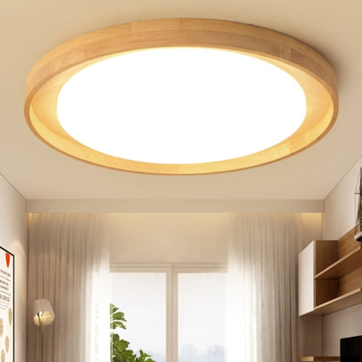 Scandinavian Round LED Ceiling Light in Wood - Adartza
