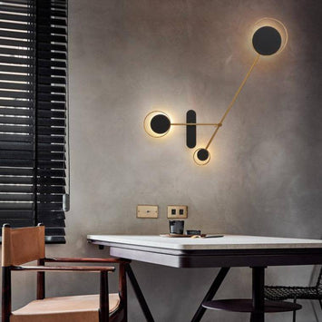 Modern LED Wall Sconce with Multiple Black Discs for Loft