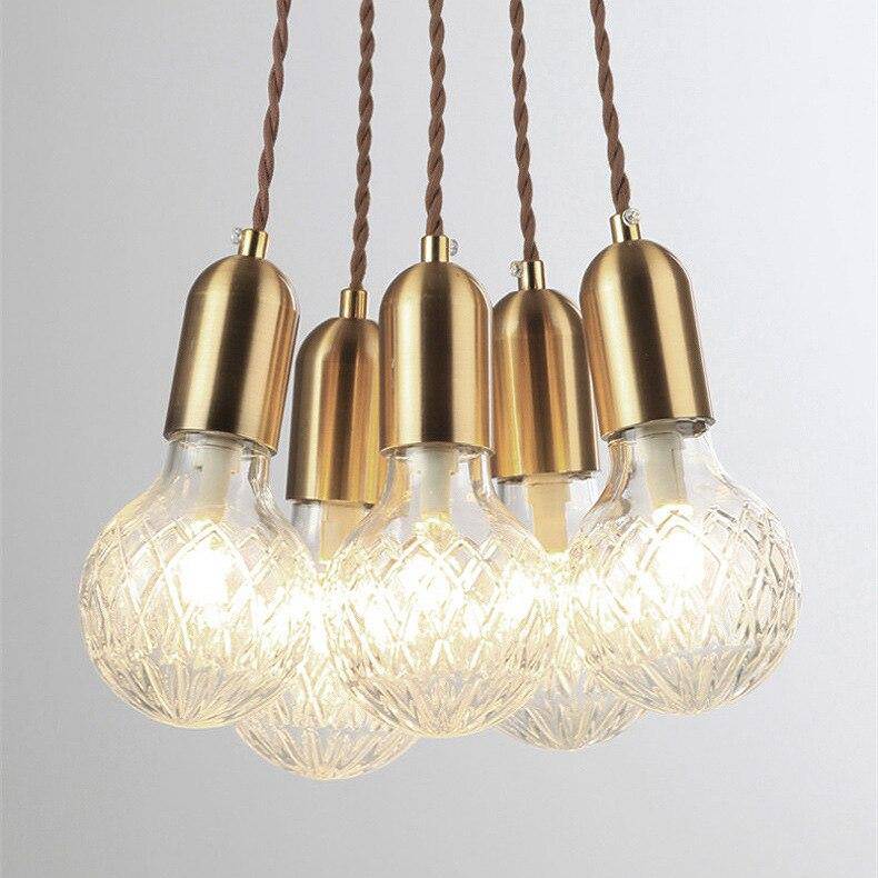 Gold LED Pendant Light with Crystal Glass Shade - Loft Style