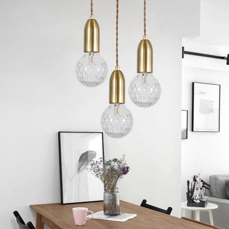 Gold LED Pendant Light with Crystal Glass Shade - Loft Style