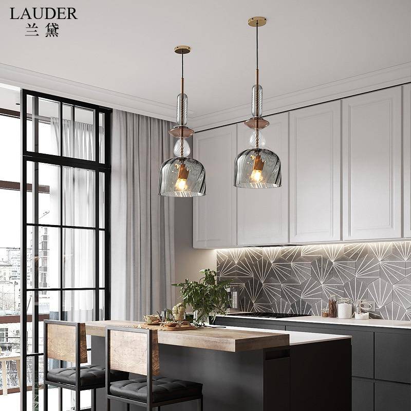 LED Suspension Light with Colored Glass Shade in Brushed Coffee Style