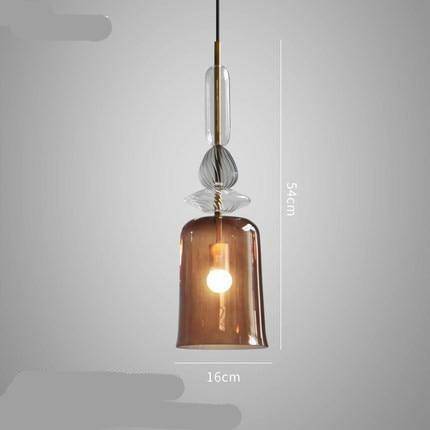 LED Suspension Light with Colored Glass Shade in Brushed Coffee Style