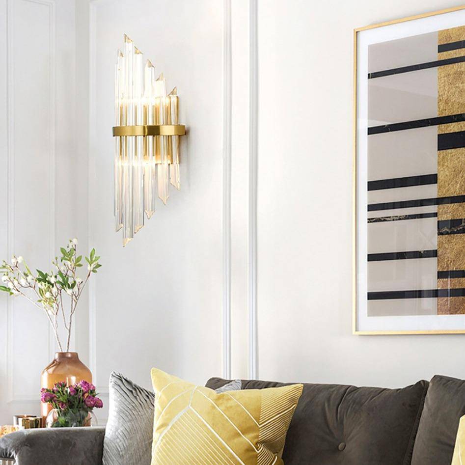 Luxury Gold LED Wall Sconce with Cascading Crystal Glass