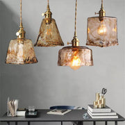 Retro LED Pendant Light with Amber Glass Shade