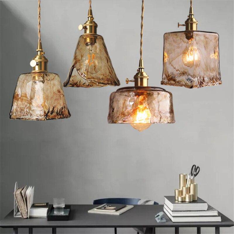 Retro LED Pendant Light with Amber Glass Shade