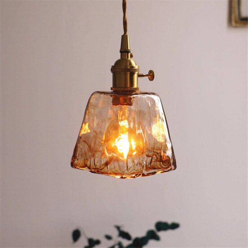 Retro LED Pendant Light with Amber Glass Shade