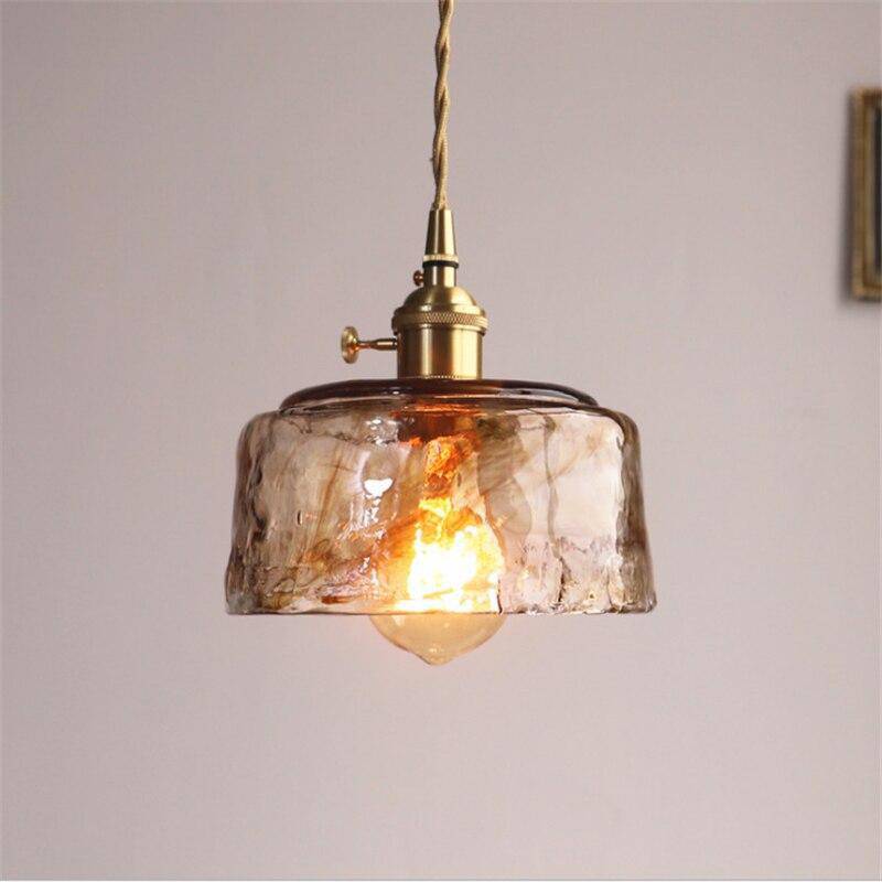 Retro LED Pendant Light with Amber Glass Shade