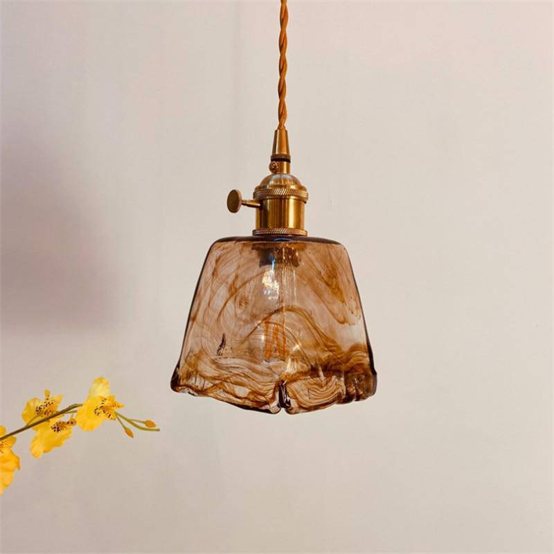 Retro LED Pendant Light with Amber Glass Shade