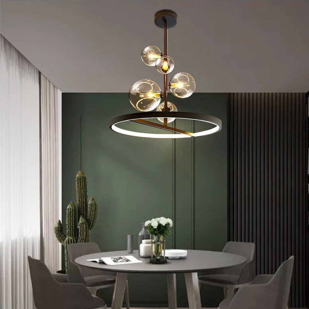 Black Metal Round LED Chandelier - Romane Design