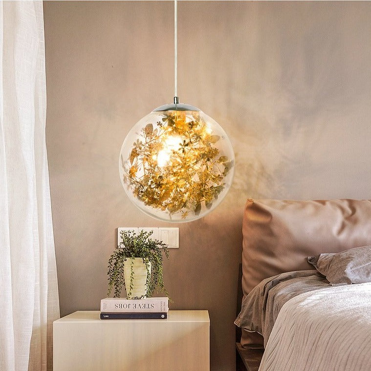Chrome Leaf Interior Glass LED Pendant Light
