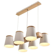 Adjustable Metal Shade Wooden Chandelier for Dining Room