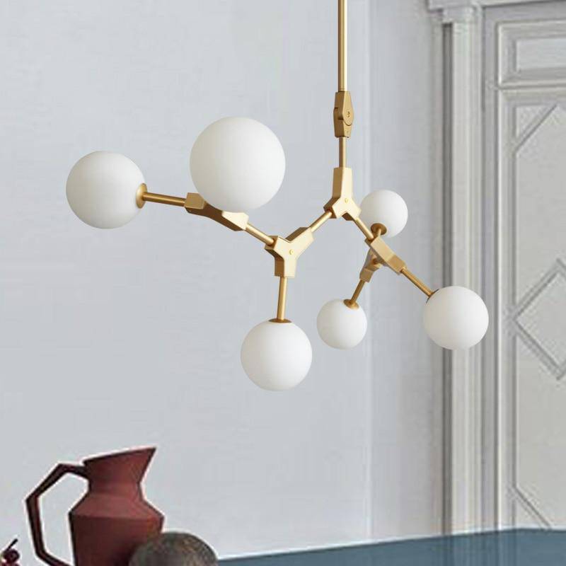 Golden Metal LED Pendant Light with Glass Balls for Loft