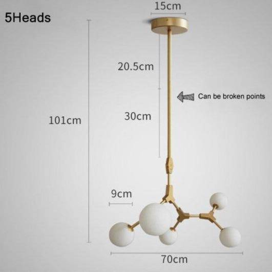 Golden Metal LED Pendant Light with Glass Balls for Loft