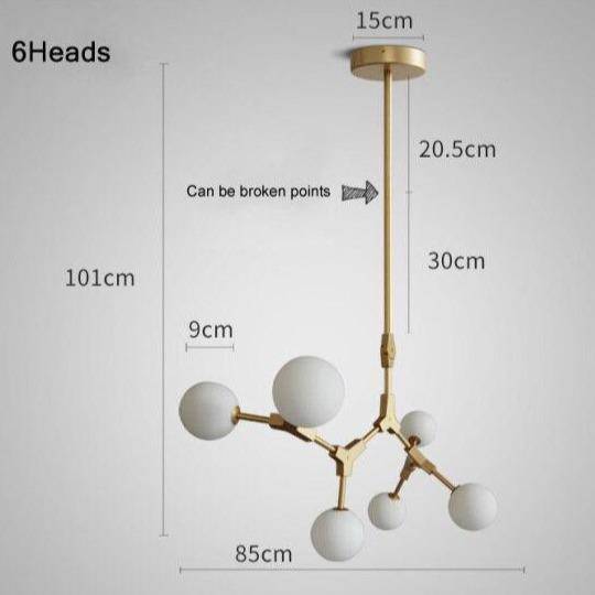 Golden Metal LED Pendant Light with Glass Balls for Loft